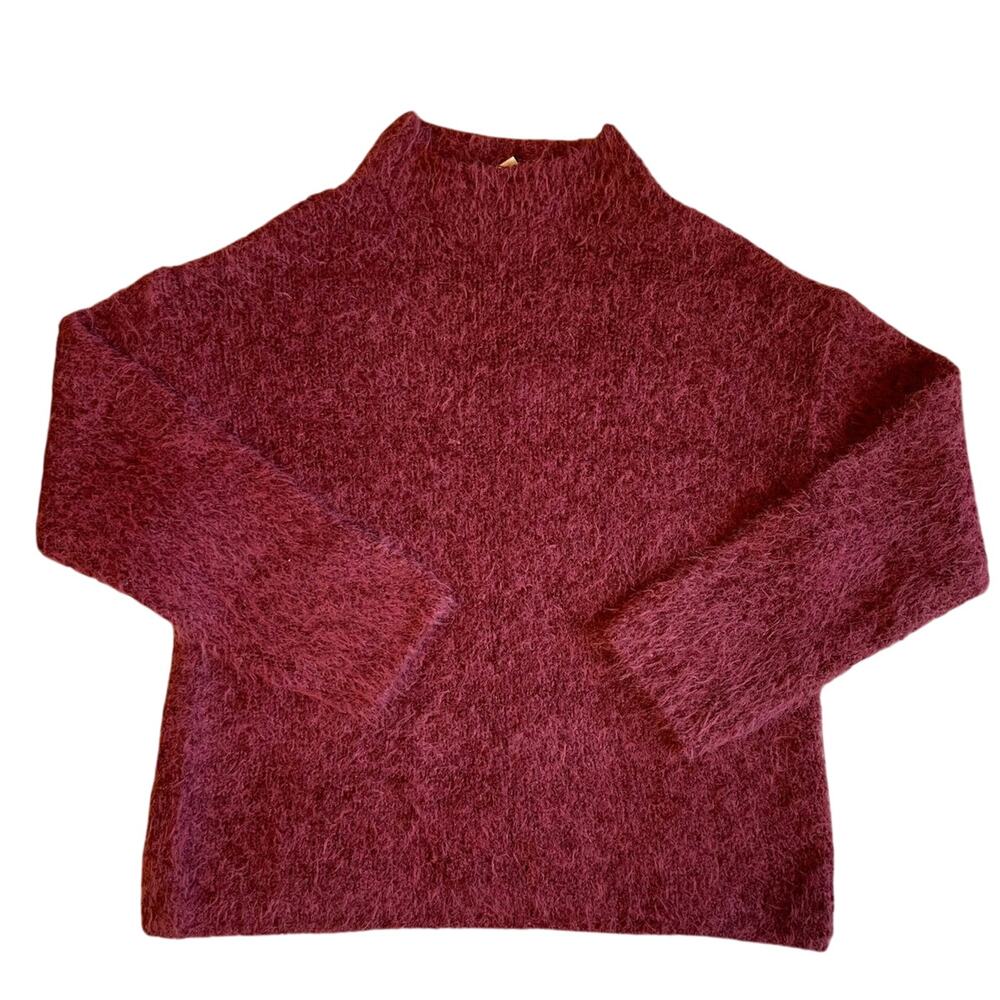 NWT Open Edit Y2K Boho Style Purple Fuzzy Moc Neck Boyfriend Cozy Sweater Small